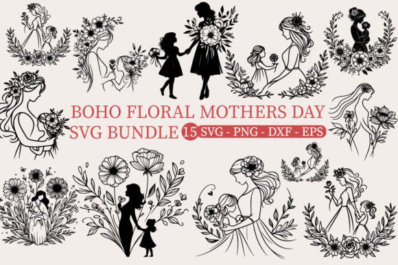 Boho Floral Mothers Day Svg Png Bundle