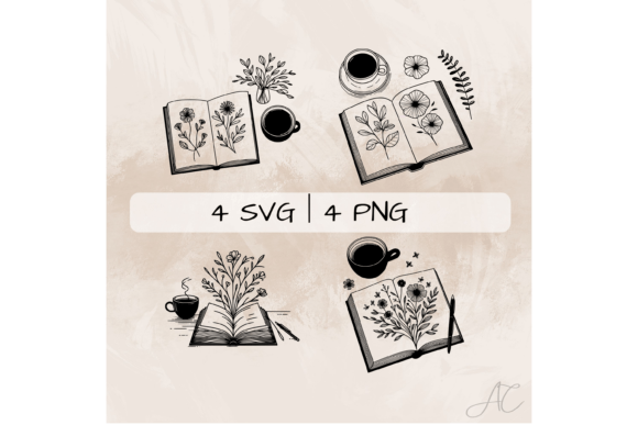 Book and Coffee SVG Bundle, Floral Book