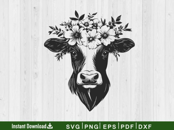 Cow Head Svg, Farm Floral Animal Vector