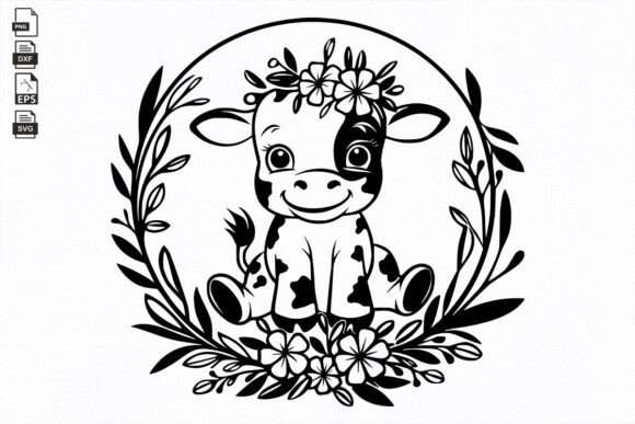 Floral Baby Cow Svg, Farm Animal Svg