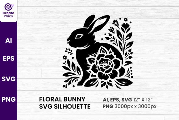 Floral Bunny Element SVG Silhouette