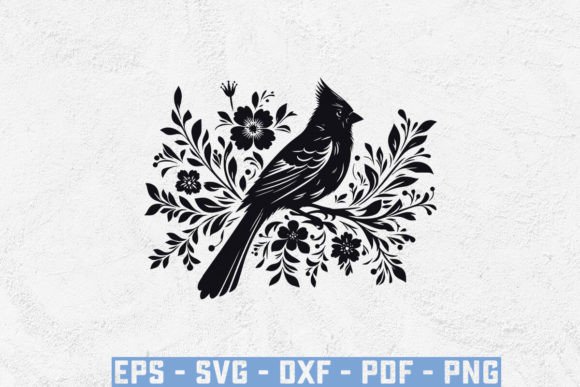 Floral Cardinal Bird SVG, Botanical Png