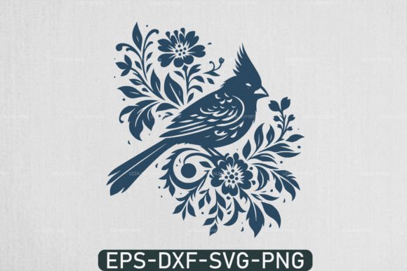 Floral Cardinal Bird Svg, Botanical Svg
