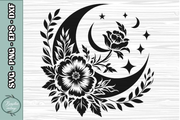 Floral Crescent Moon SVG Clipart 15