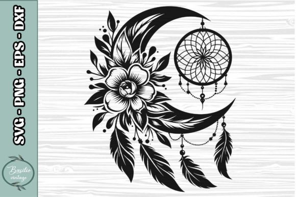 Floral Crescent Moon SVG Clipart 16