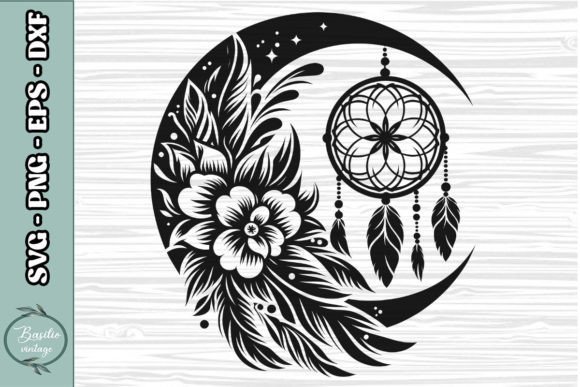 Floral Crescent Moon SVG Clipart 19