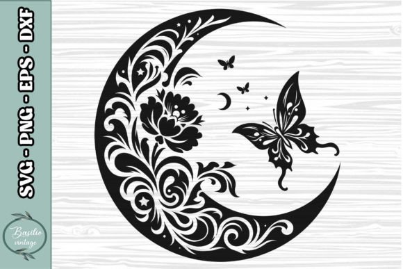 Floral Crescent Moon SVG Clipart 20