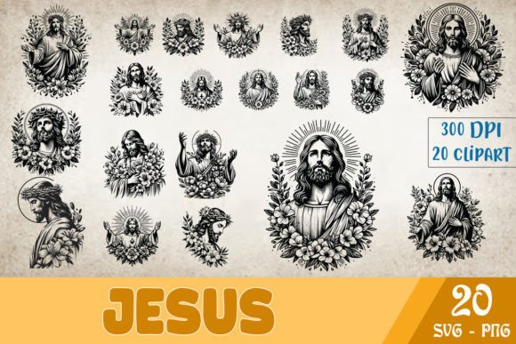 Floral Jesus Clipart SVG Bundle