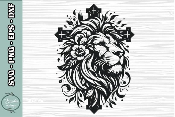Floral Lion Cross SVG Clipart 13