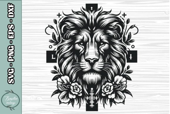 Floral Lion Cross SVG Clipart 20