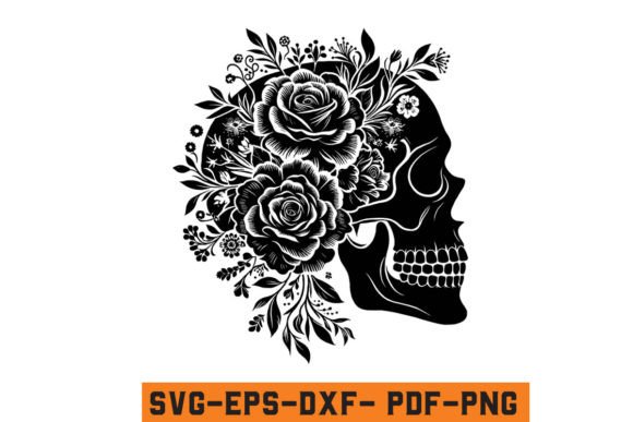 Floral Skull Head SVG Silhouette Vector