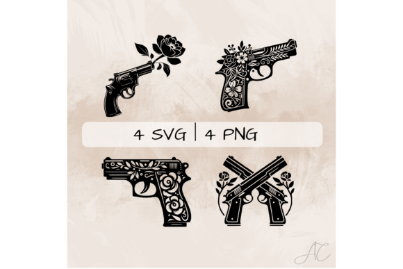 Gun SVG Bundle, Floral Gun PNG