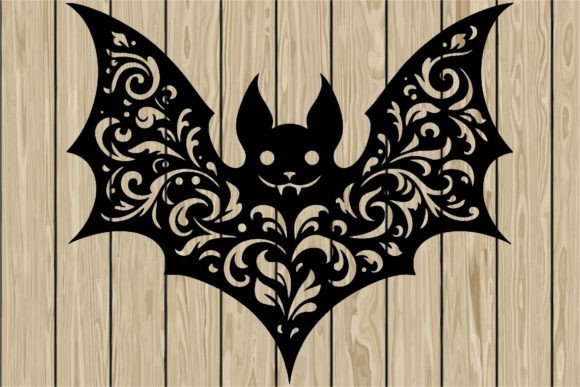 Halloween Floral Bat Stencil SVG