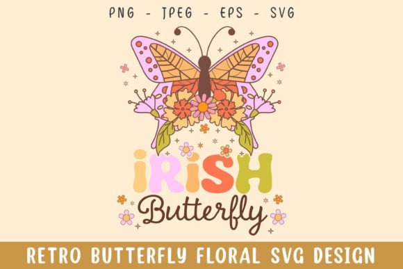 Irish Butterfly Floral Retro Design Svg