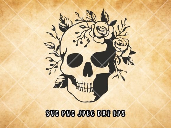 Minimal Floral Skull Silhouette SVG