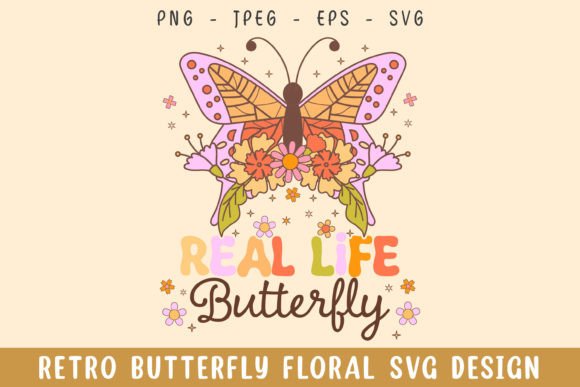 Real Butterfly Floral Retro Design Svg