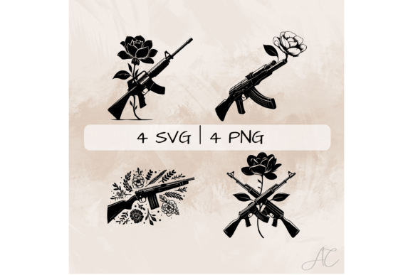 Rifle SVG Bundle, Floral Rifle PNG