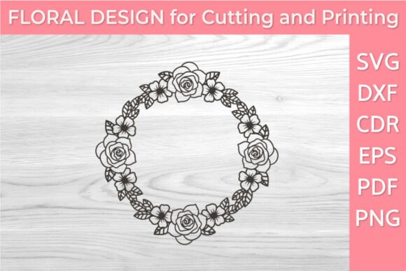 Romantic Rose Wreath Outline SVG PNG