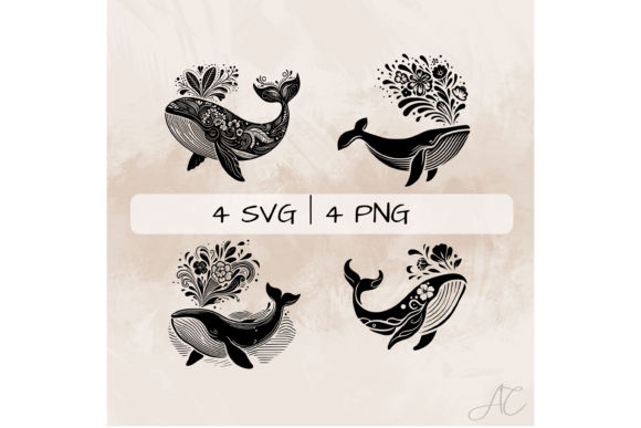 Whale SVG Bundle, Floral Whale PNG
